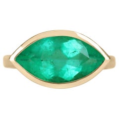 3.83ct 14K Colombian Emerald Marquise Cut Solitaire Ring