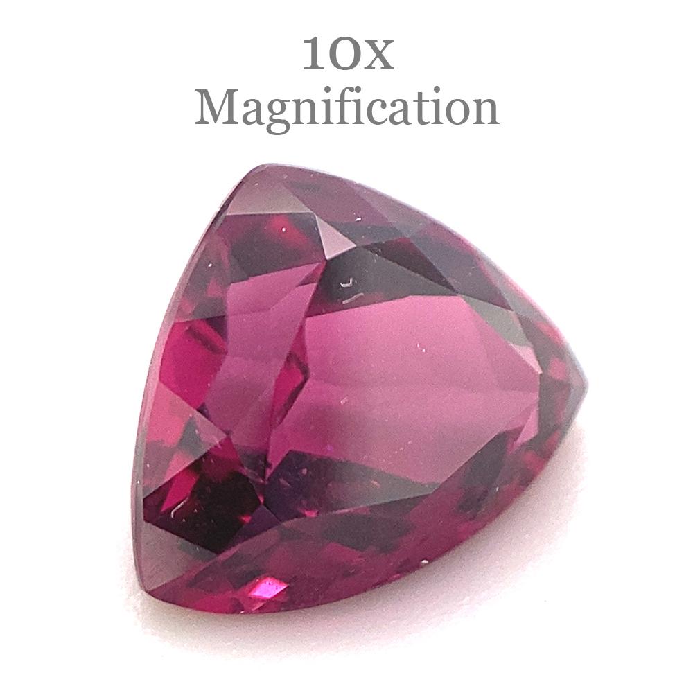 Description:

Gem Type: Rhodolite Garnet
Number of Stones: 1
Weight: 3.83 cts
Measurements: 10.72 x 8.82 x 5.60 mm
Shape: Trillion
Cutting Style Crown: Brilliant Cut
Cutting Style Pavilion: Mixed Cut
Transparency: Transparent
Clarity: Very Very