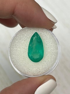 3.84 Carat 16x8.5 Green Colombian Emerald - Pear Cut Teardrop May Birthstone