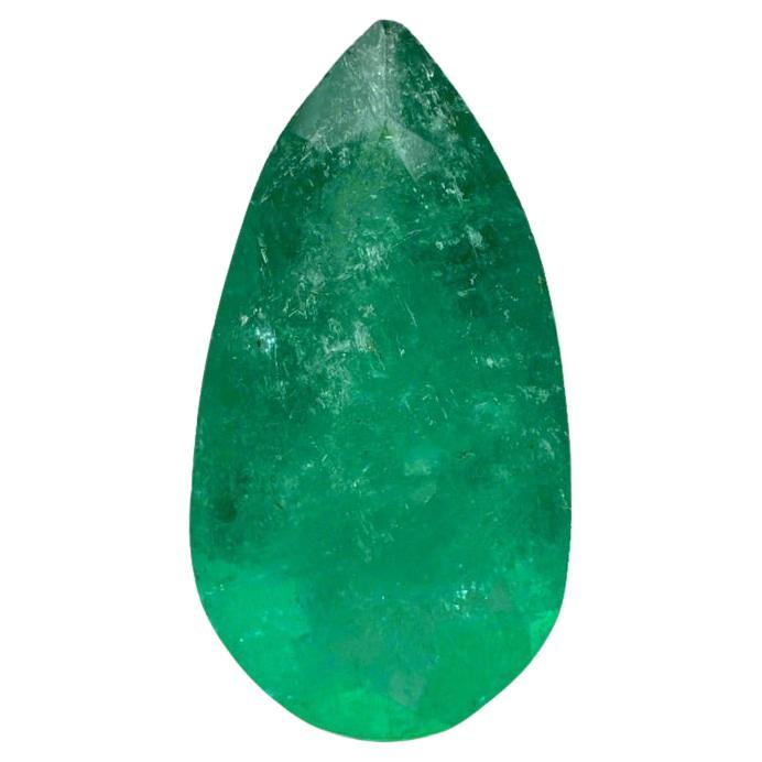 3.84 Carat 16x8.5 Green Colombian Emerald - Pear Cut Teardrop May Birthstone