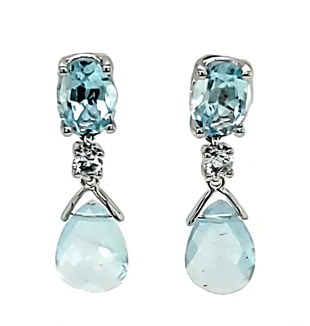 Mixed Cut 3.84 Carat Aquamarine and White Diamond White Gold Earings For Sale