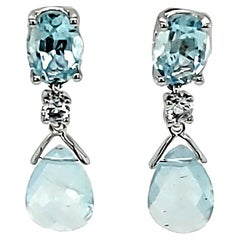 Pendientes de oro blanco con aguamarina y diamante blanco de 3,84 quilates