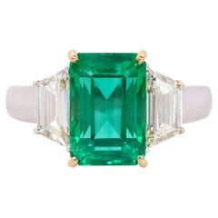 3.84 Carat Columbian Emerald Diamond Ring 18K Gold