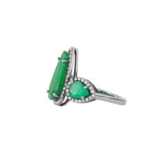 3.84 Carat Diamond and Emerald Three Stone Ring