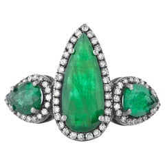 3.84 Carat Diamond and Emerald Three Stone Ring