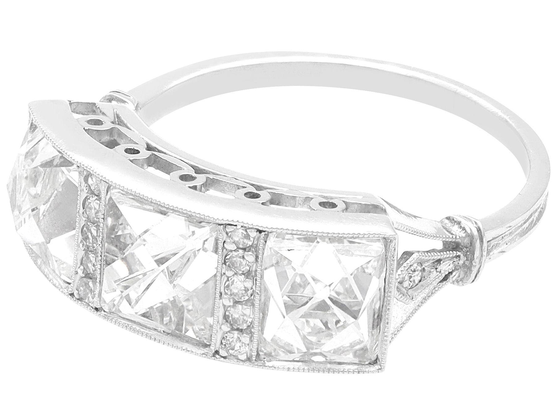 French Cut 3.84 Carat Diamond and Platinum Trilogy Engagement Ring For Sale
