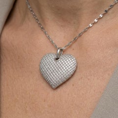 3.84 Carat Diamond Pave Heart Pendant Necklace in 18k White Gold