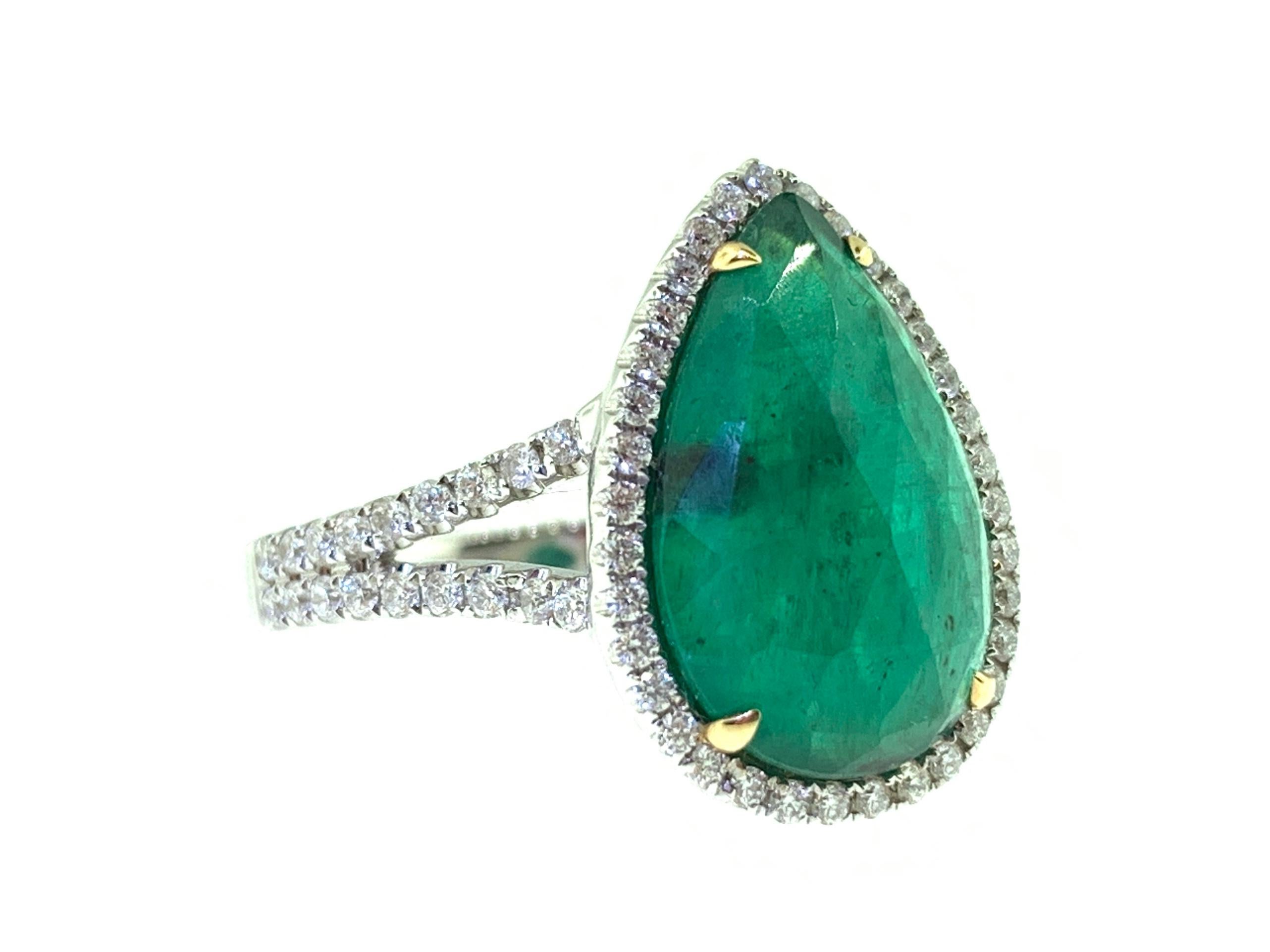 Pear Cut 3.84 Carat Emerald and Diamond Cocktail Ring