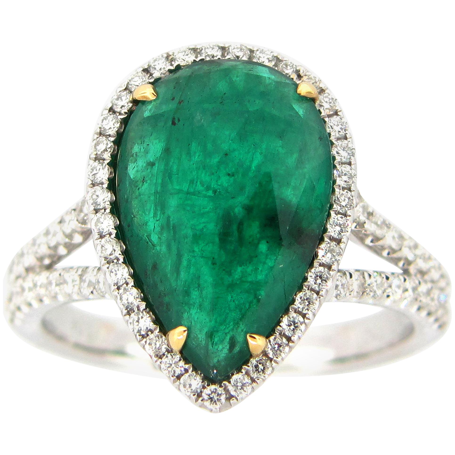 3.84 Carat Emerald and Diamond Cocktail Ring