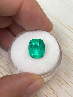 3.84 Carat Intense Medium Green Colombian Emerald - Elongated Cushion Cut Gem