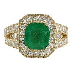 Natural Emerald Diamond Ring In 14 Karat Yellow Gold 