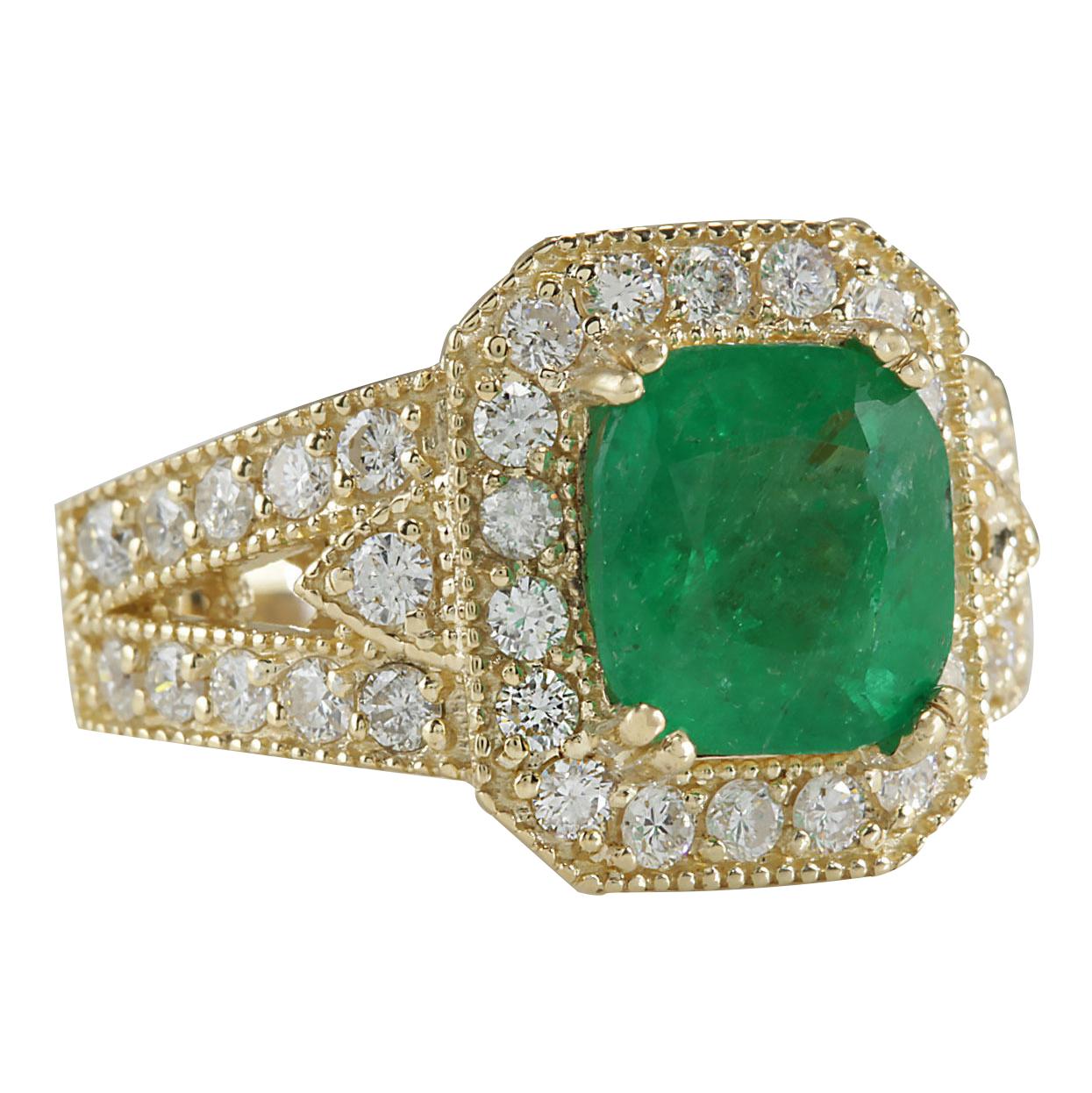 Stamped: 14K Yellow Gold
Total Ring Weight: 8.2 Grams
Total Natural Emerald Weight is 2.74 Carat (Measures: 8.50x8.50 mm)
Color: Green
Total Natural Diamond Weight is 1.10 Carat
Color: F-G, Clarity: VS2-SI1
Face Measures: 14.50x12.50 mm
Sku: