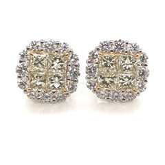 3.84 Carat Natural Fancy Yellow Diamond Cluster Earrings