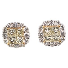 3.84 Carat Natural Fancy Yellow Diamond Cluster Earrings