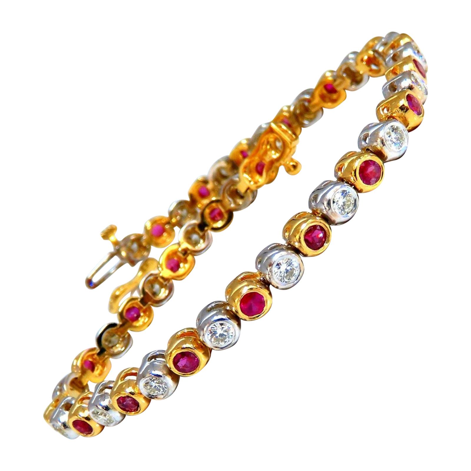 3.84 Carat Natural Ruby Diamonds Tennis Bracelet Alternating Two-Toned