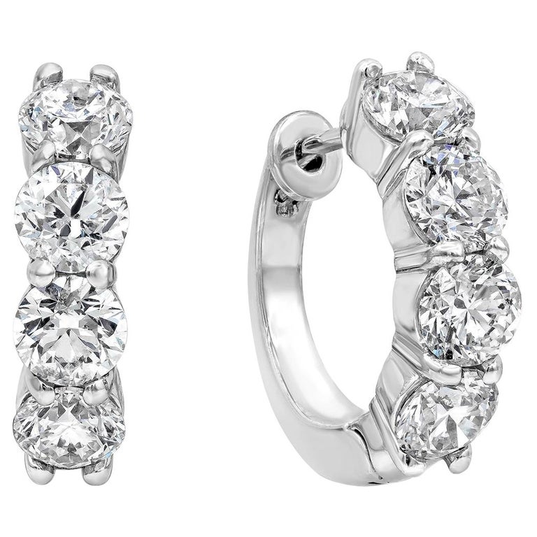 3.84 Carat Round Diamond Four-Stone Hoop Earrings For Sale at 1stdibs