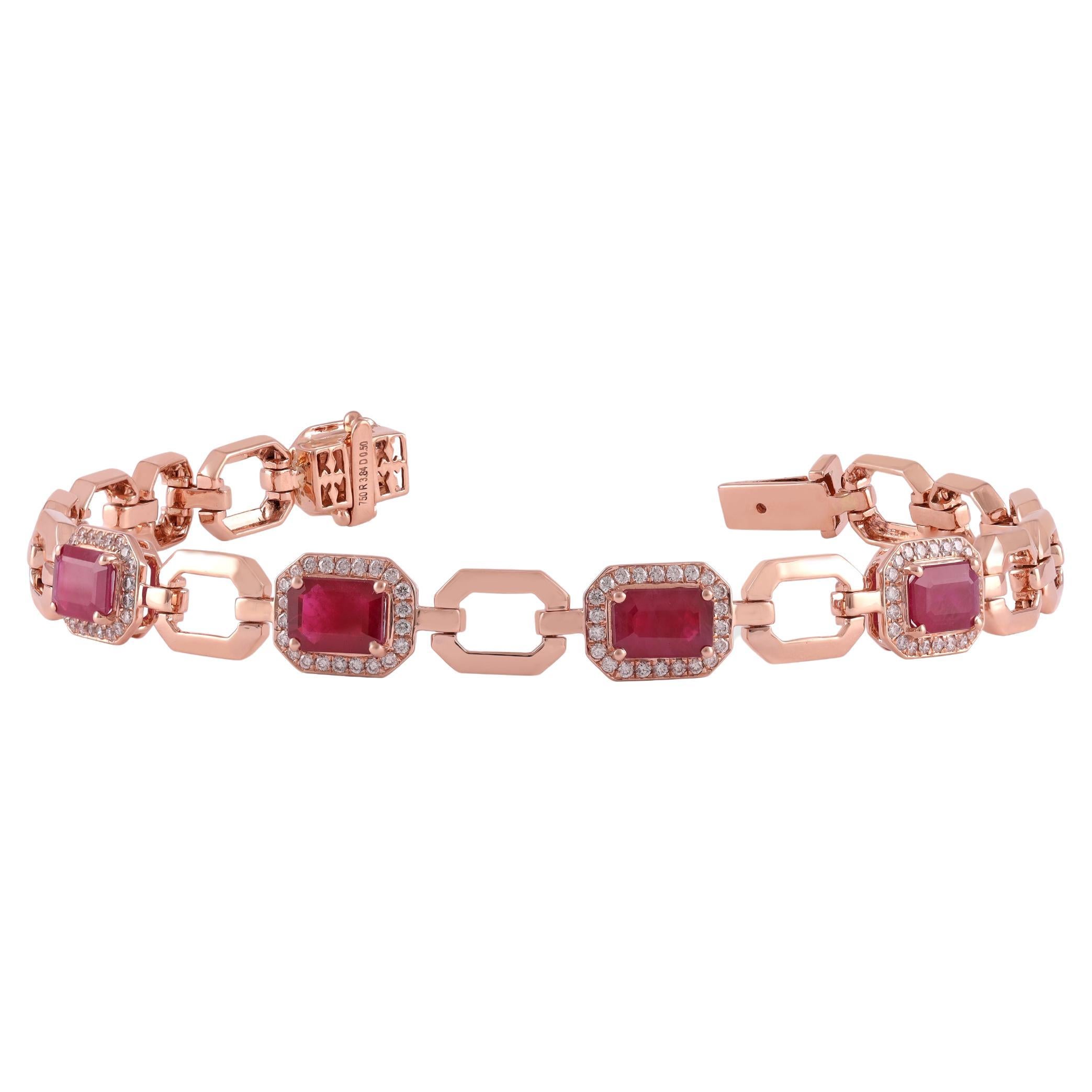 3.84 Carat Ruby and Diamond bracelet in 18k Rose Gold