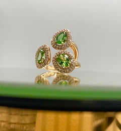 3.84 Carat Three-Stone Tsavorite And Diamond Rose Gold Cocktail Ring