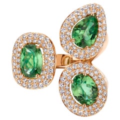 3.84 Carat Three-Stone Tsavorite And Diamond Rose Gold Cocktail Ring