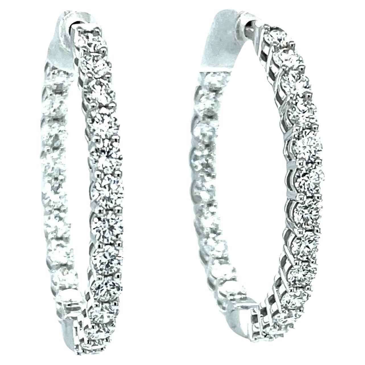 Diamond "Inside-Out" Hoop Earrings in White Gold, 3.84 Carats Total 
