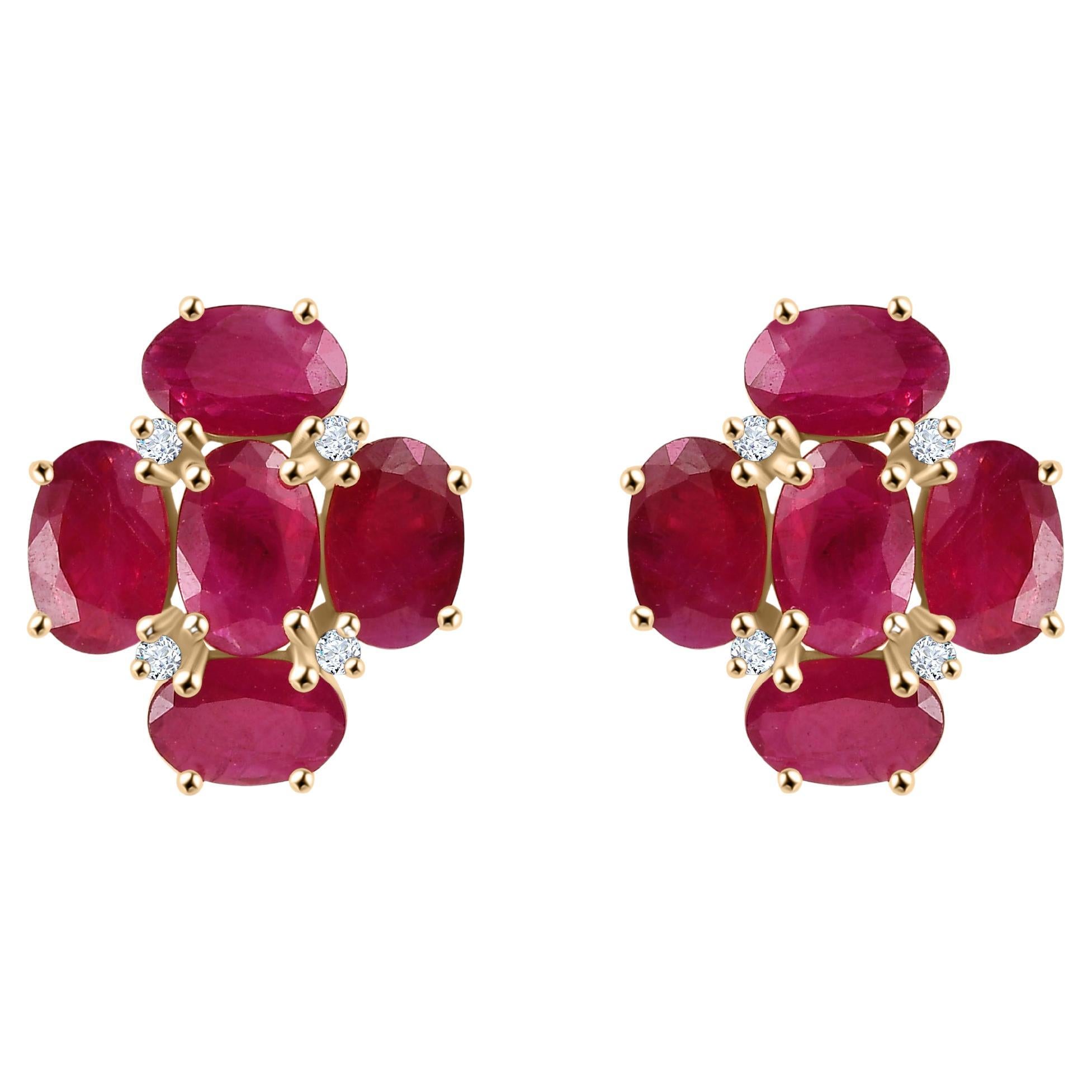 Pendientes de oro amarillo de 18 quilates con diamantes y rubí rojo intenso de 3,84 quilates