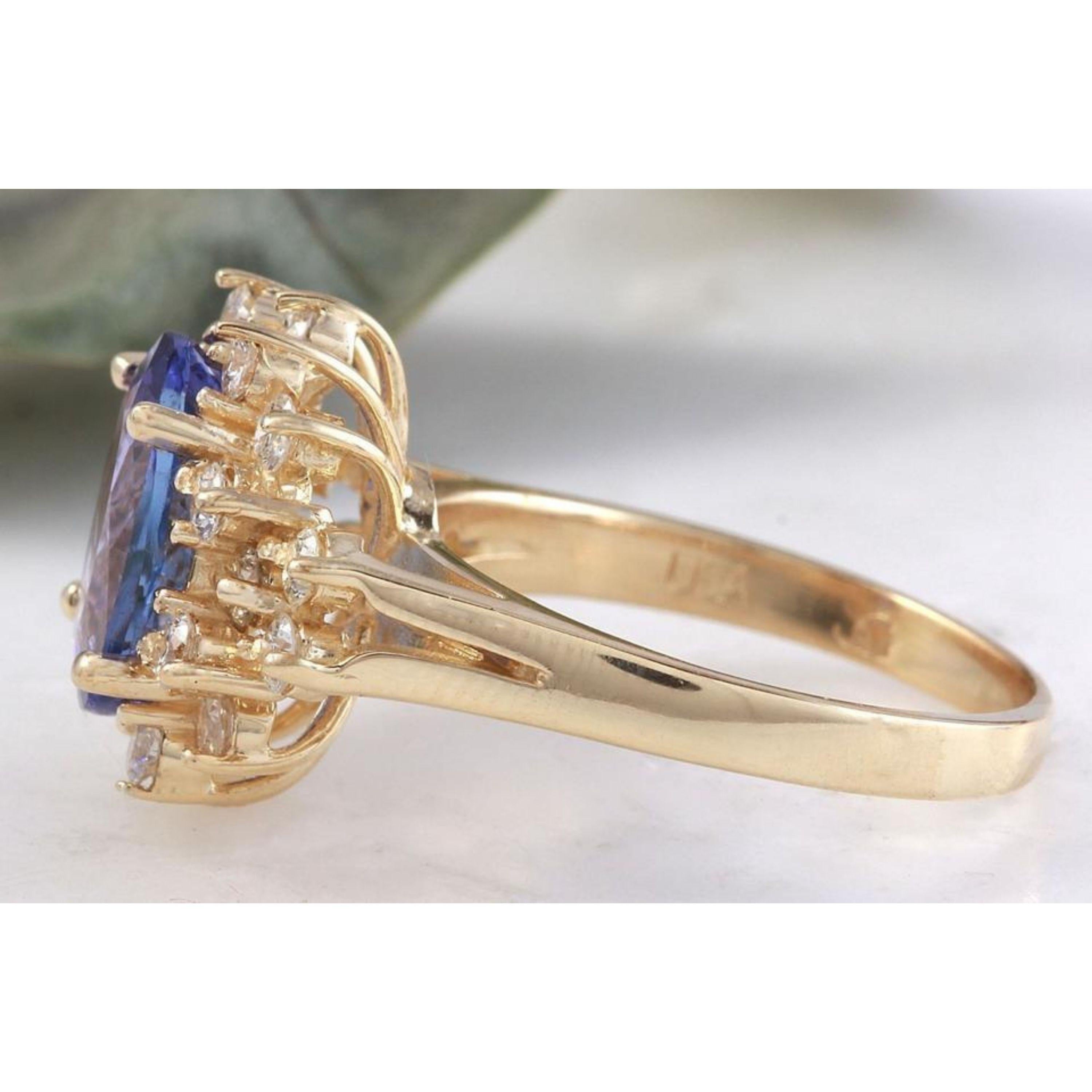 Tanzanite naturelle de 3,84 carats et diamants de 14 carats de couleur jaune massif très beau Neuf - En vente à Los Angeles, CA