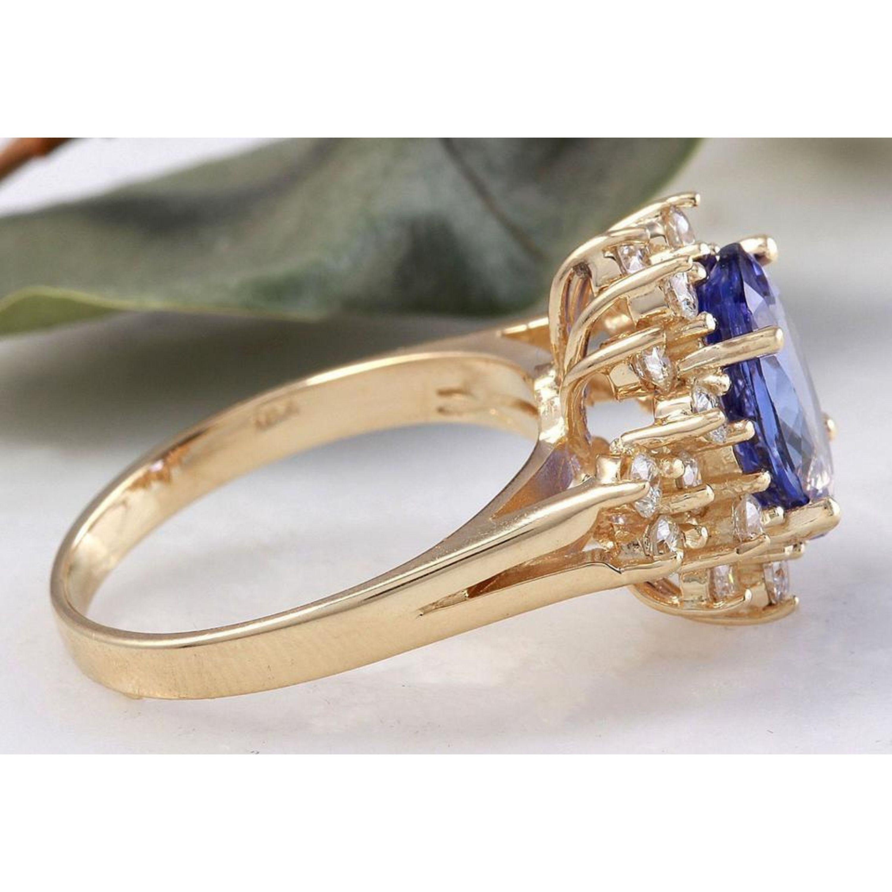 Tanzanite naturelle de 3,84 carats et diamants de 14 carats de couleur jaune massif très beau en vente 1