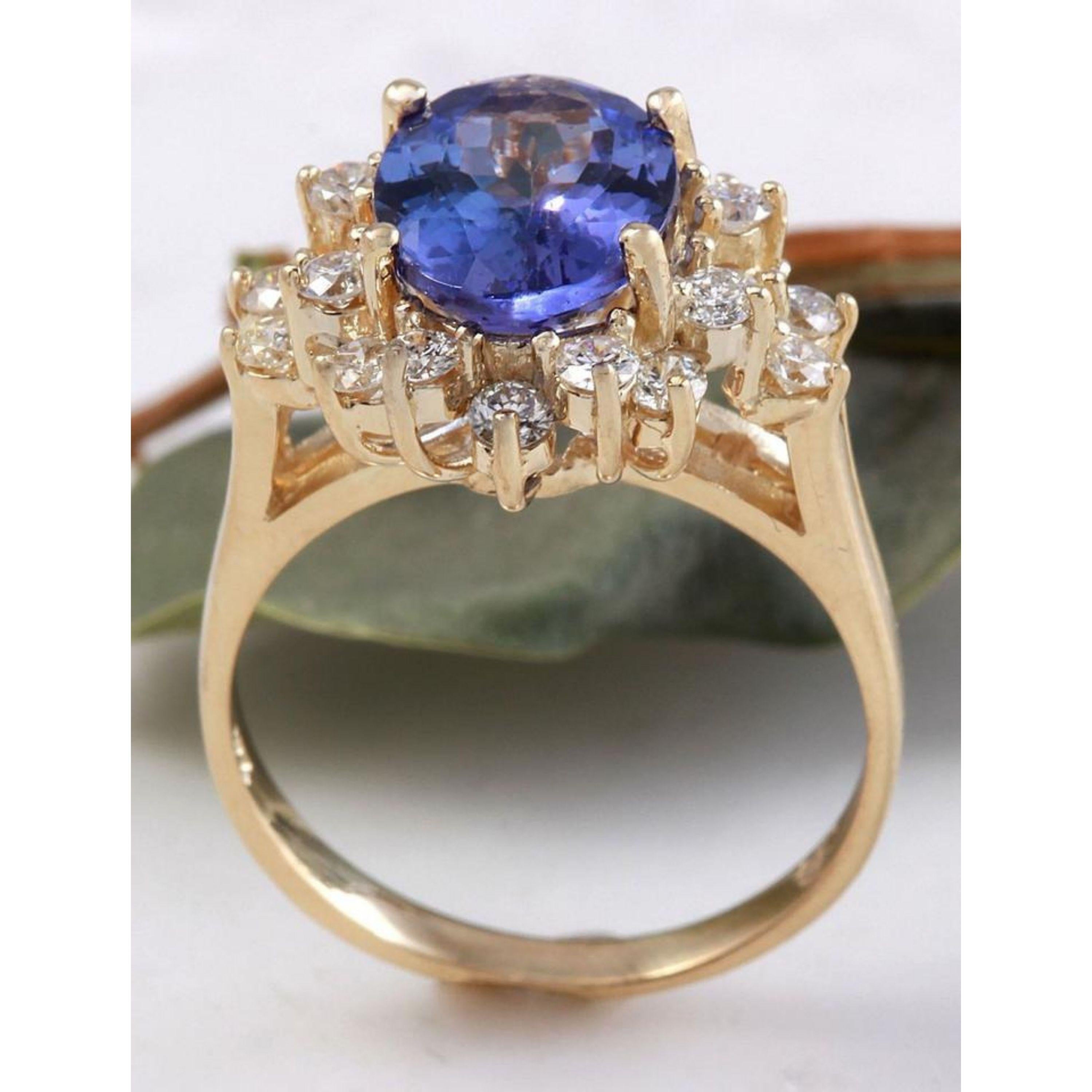 Tanzanite naturelle de 3,84 carats et diamants de 14 carats de couleur jaune massif très beau en vente 3