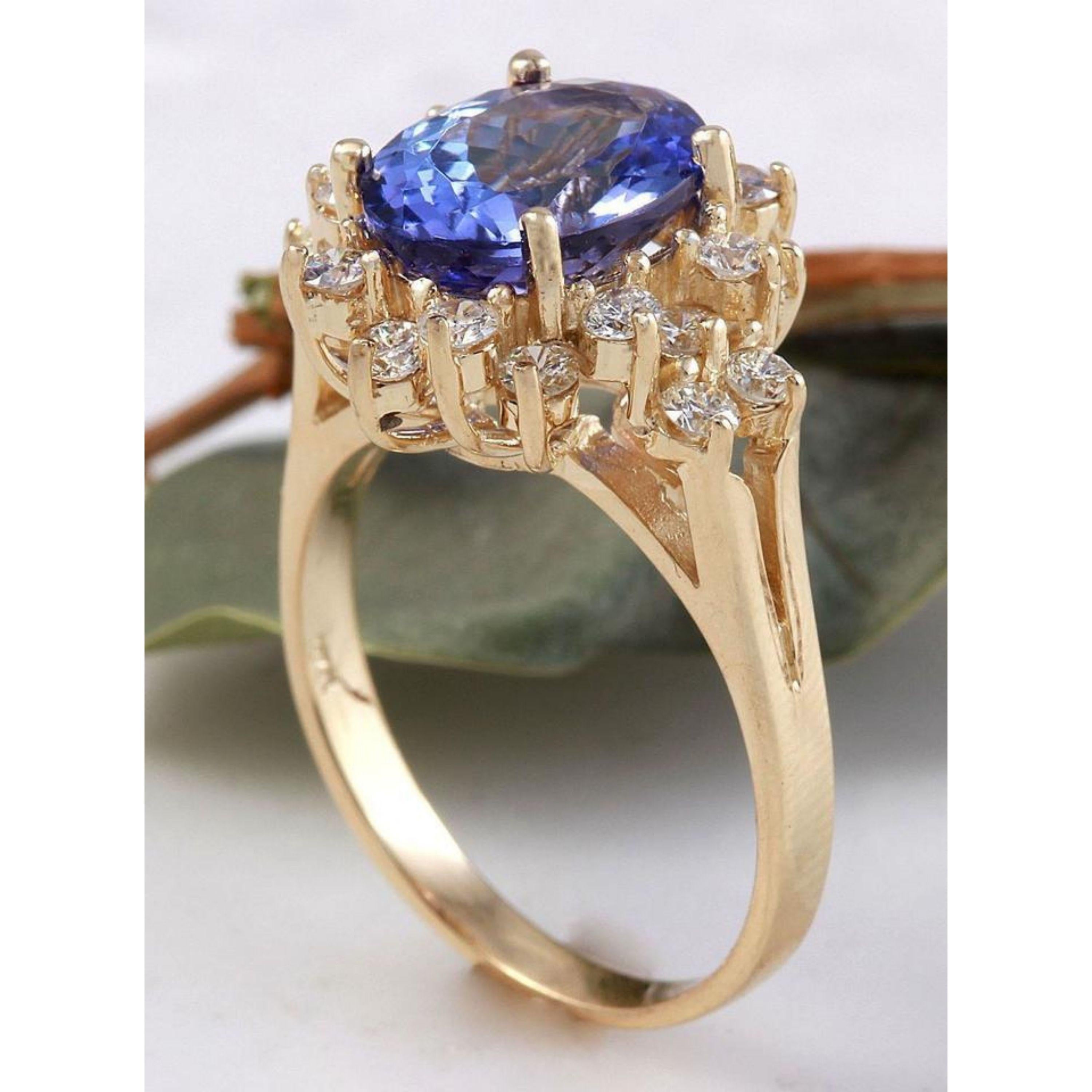 Tanzanite naturelle de 3,84 carats et diamants de 14 carats de couleur jaune massif très beau en vente 4