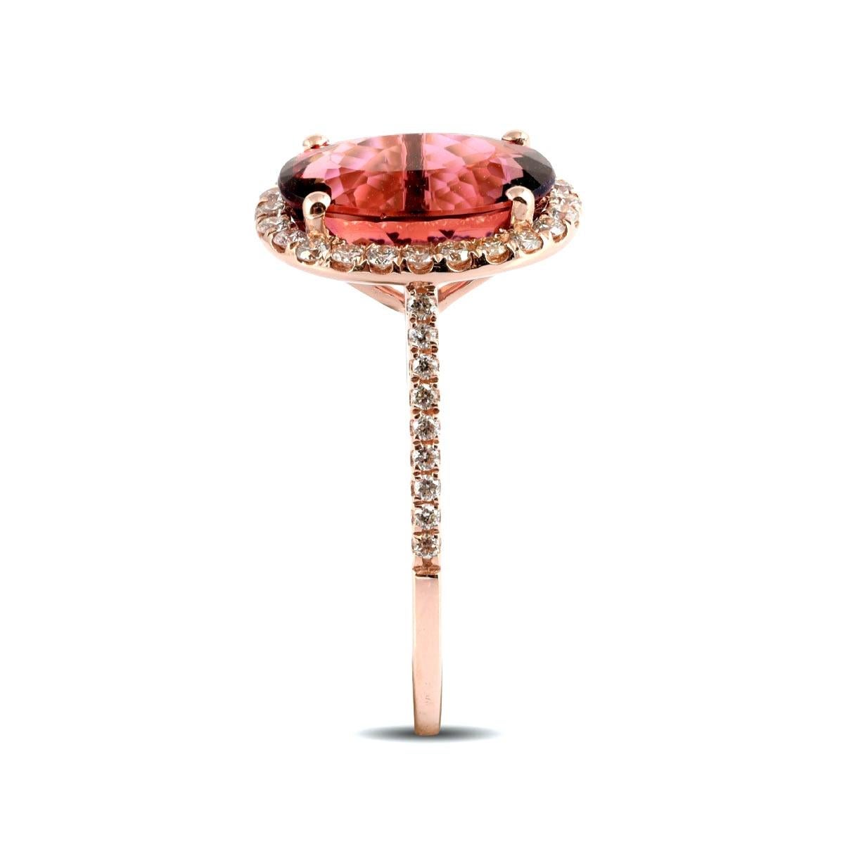 Mixed Cut 3.84 Carats Pink Tourmaline Diamonds set in 14K Rose Gold Ring For Sale