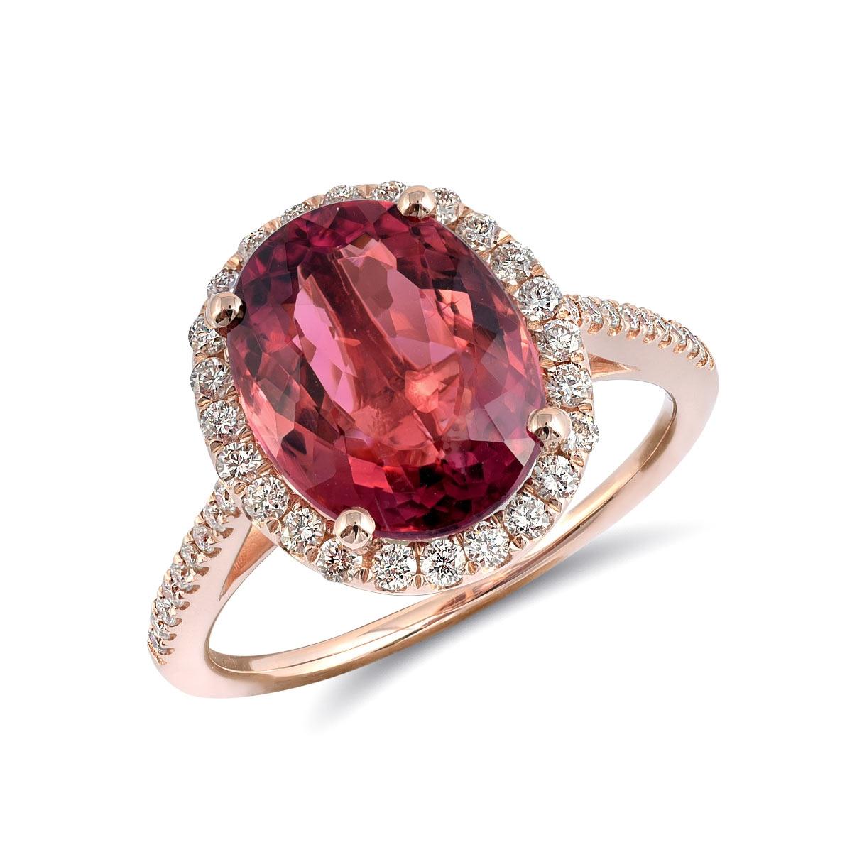 3.84 Carats Pink Tourmaline Diamonds set in 14K Rose Gold Ring In New Condition For Sale In Los Angeles, CA