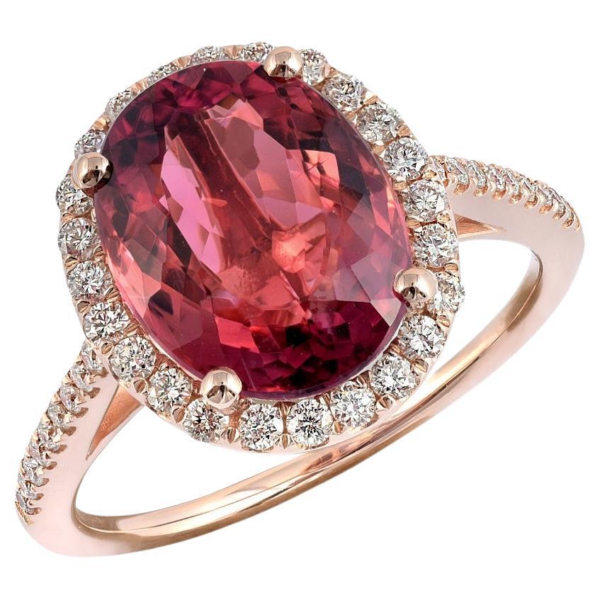 Bague en or rose 14 carats sertie de diamants et de tourmaline rose de 3,84 carats