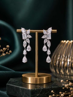 3.84 Ct Multi Shape Diamond Earrings 18K White Gold Handmade Jewelry