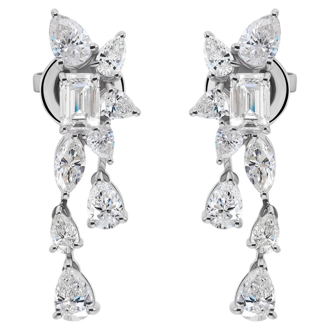 Mixed-Cut Diamond Statement Earrings in 18K White Gold, 3.84 Carat