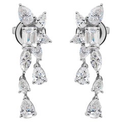 3.84 Ct Multi Shape Diamond Earrings 18K White Gold Handmade Jewelry