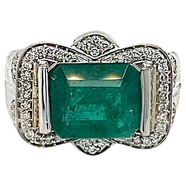 3.84 ct East/West Emerald and Diamond Statement Ring