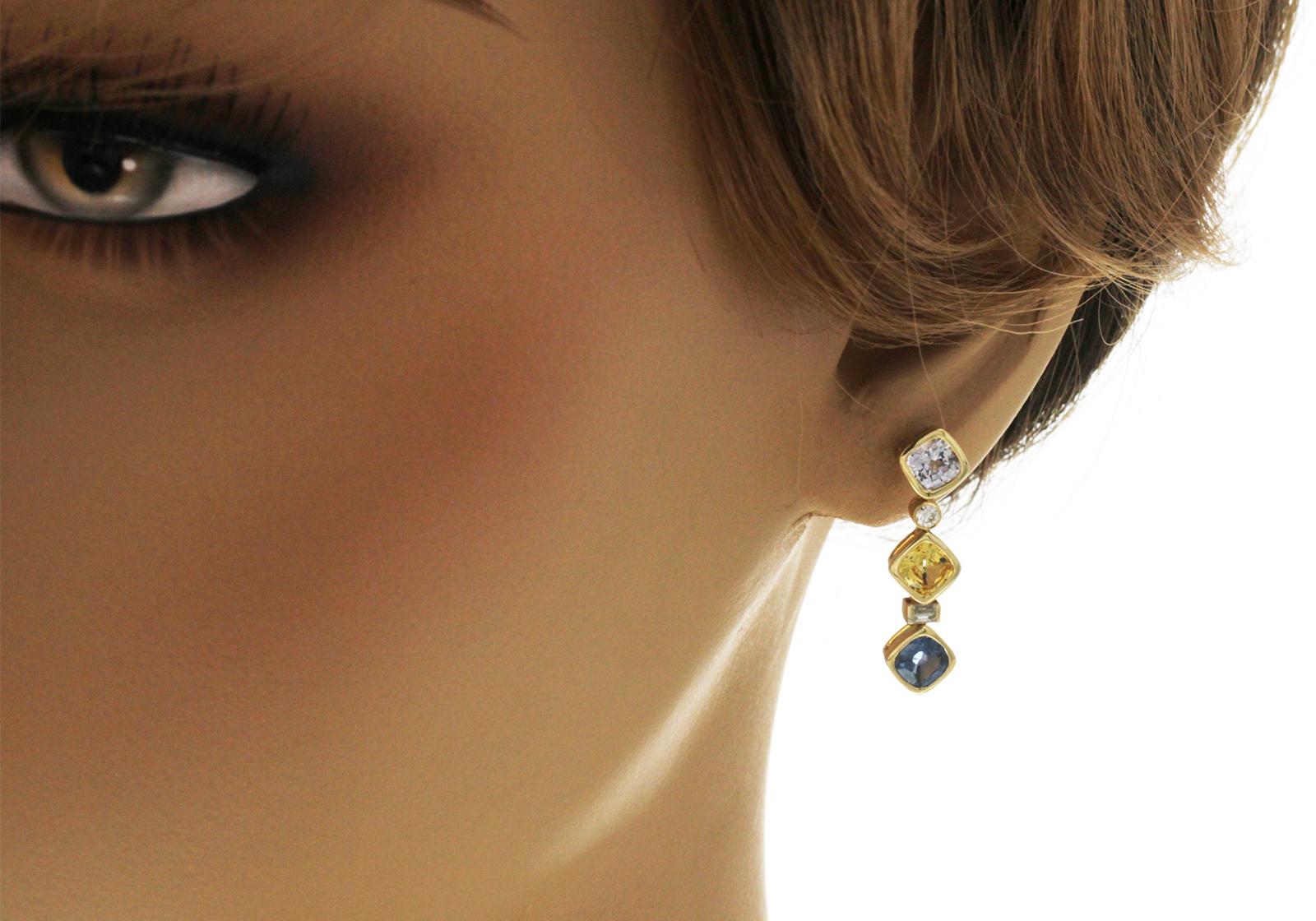 100% Authentic, 100% Customer Satisfaction 

Height: 25 mm 

Width: 6.5 mm

Metal:18K Yellow Gold

Hallmarks: 18K

Total Weight: 5.5 Grams

Stone Type: 3.84 CT Natural Multicolor Stones & G SI2 0.18 CT Diamonds

Condition: New

Estimated Price: