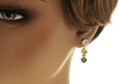 3.84 Carat Multi-Color Stones 0.18 CT Diamonds 18K Yellow Gold Dangle Earrings