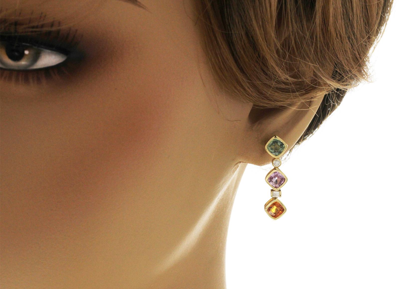 multicolor stone earrings gold