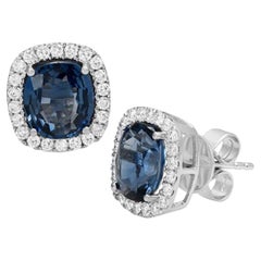 Pendientes de oro blanco de 14 quilates con zafiro azul natural de 3,84 quilates y diamantes de 0,52 quilates