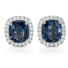 3.84 CT Natural Blue Sapphire & 0.52 CT Diamonds 14K White Gold Stud Earrings