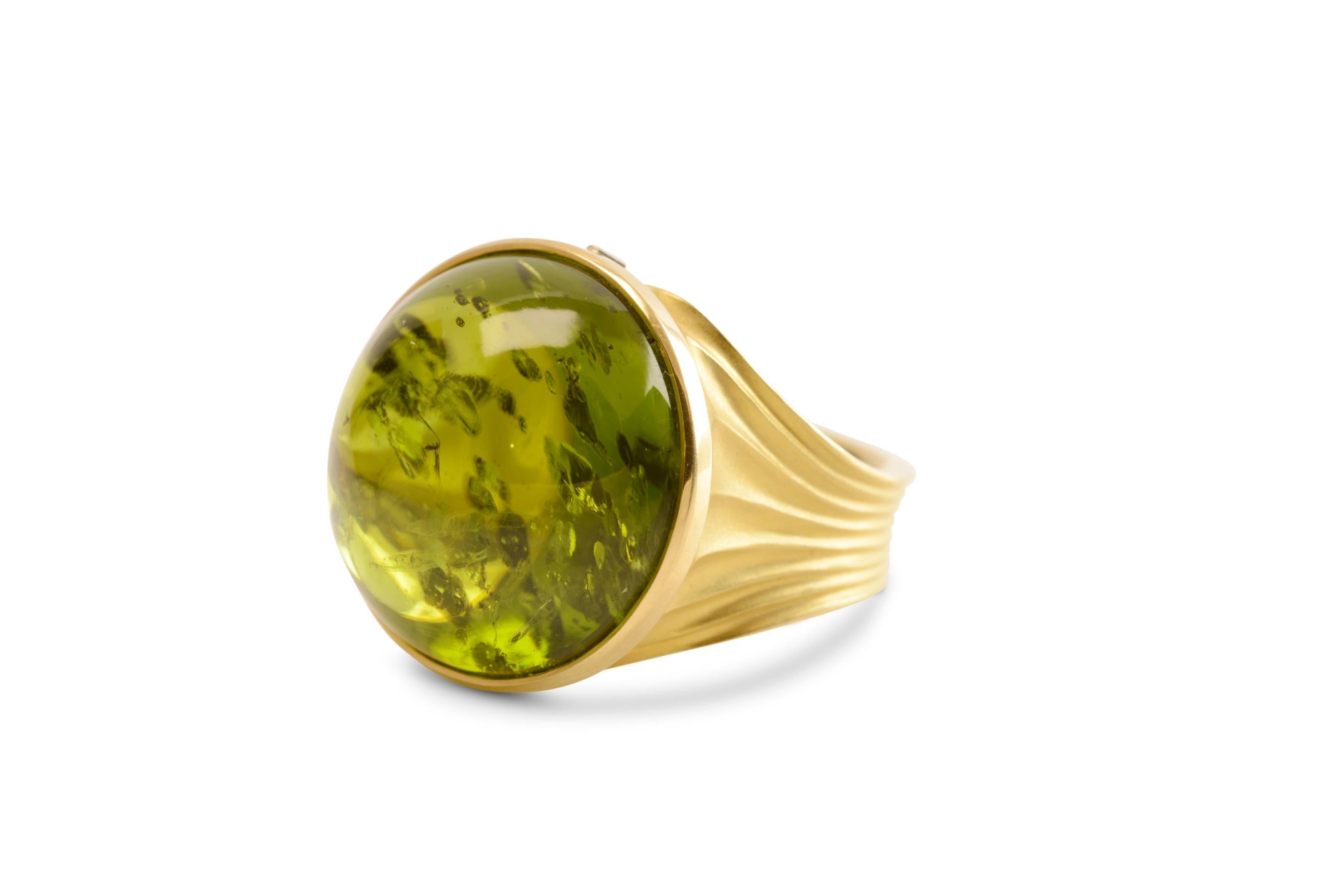 38.40 Carat Peridot Cocktail Ring in 18 Karat Yellow Gold with Diamond For Sale 3