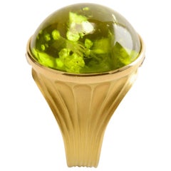 38.40 Carat Peridot Cocktail Ring in 18 Karat Yellow Gold with Diamond