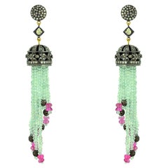 38.45 Carat Aquamarine Tourmaline Diamond Tassel Earrings