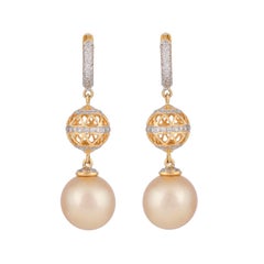 38.49 Carat South Sea Pearl and Diamond 18kt Yellow Gold Earrings