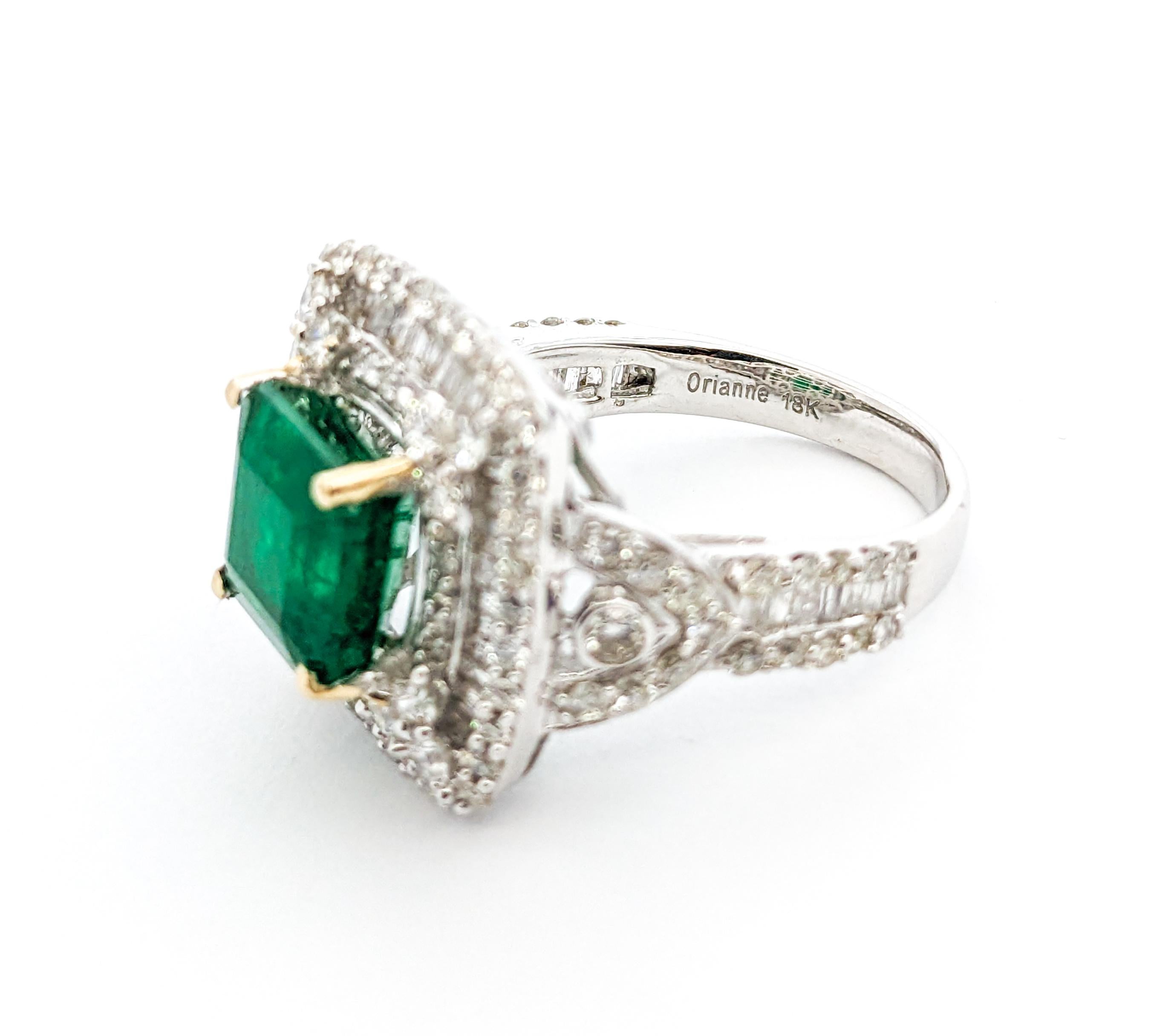 3.84ct Emerald & 2.31ctw Diamond Ring In White Gold For Sale 4