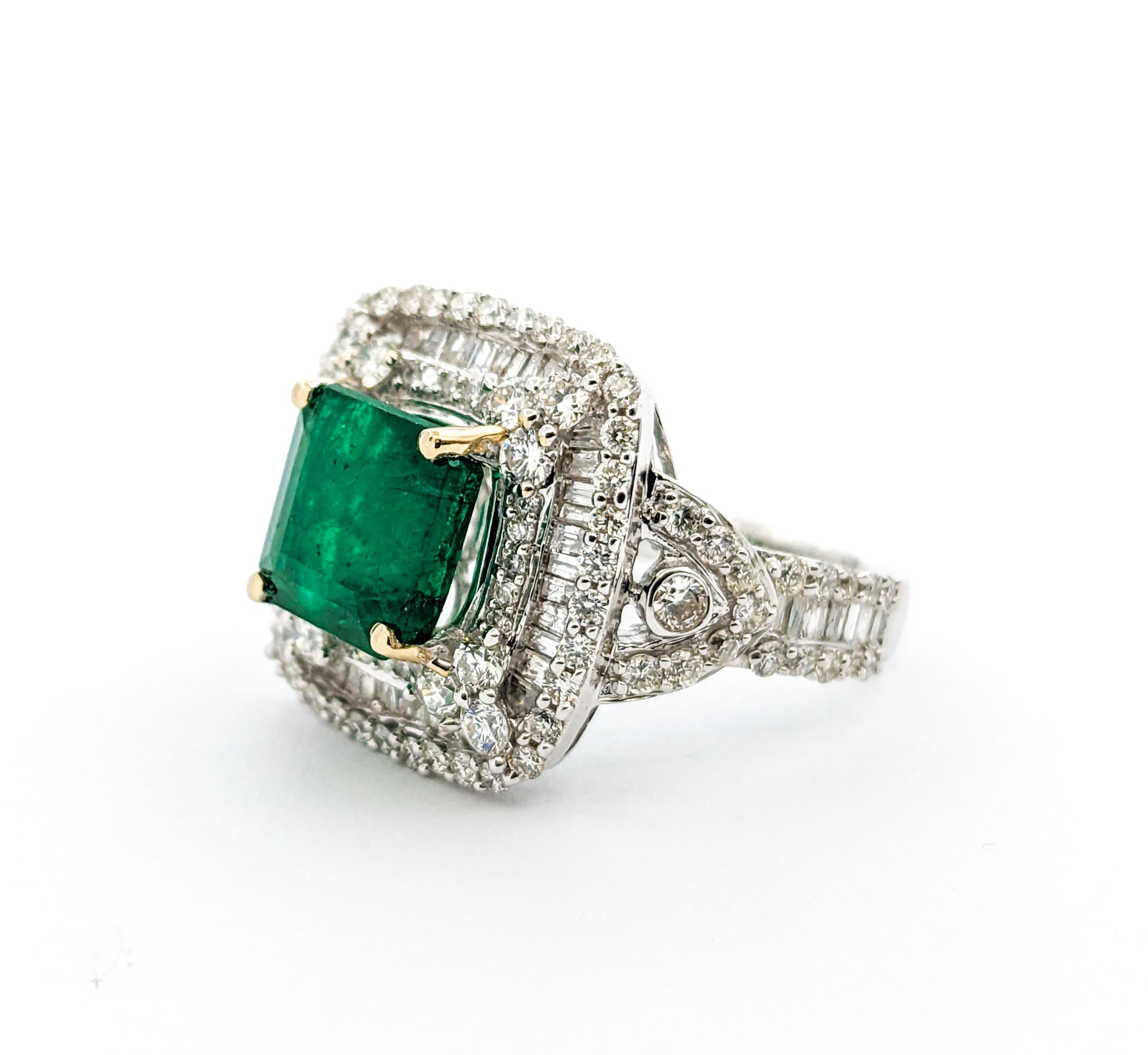 3.84ct Emerald & 2.31ctw Diamond Ring In White Gold For Sale 5