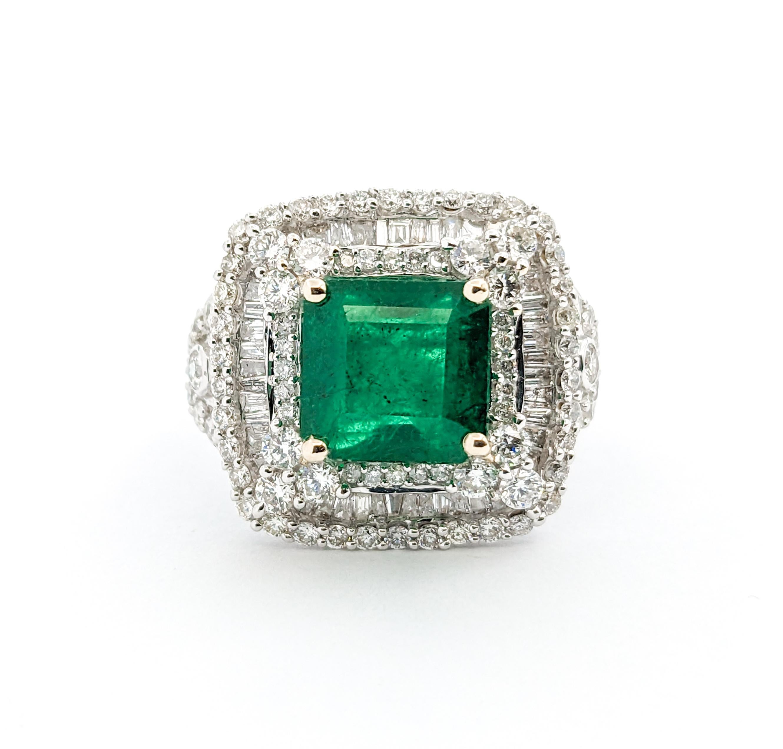 3.84ct Emerald & 2.31ctw Diamond Ring In White Gold For Sale 6