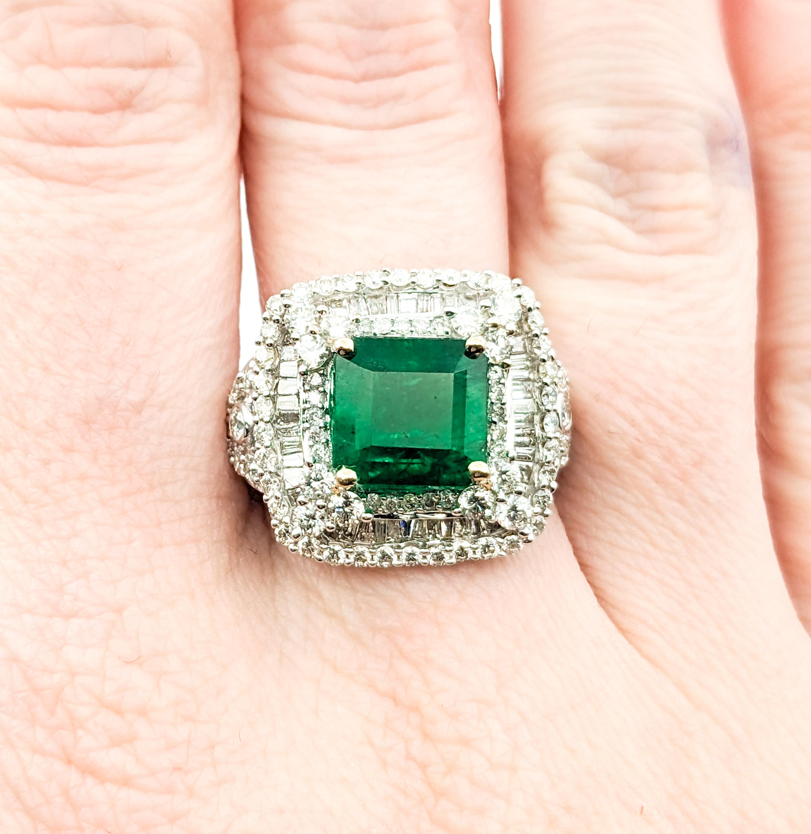 3.84ct Emerald & 2.31ctw Diamond Ring In White Gold In Excellent Condition For Sale In Bloomington, MN