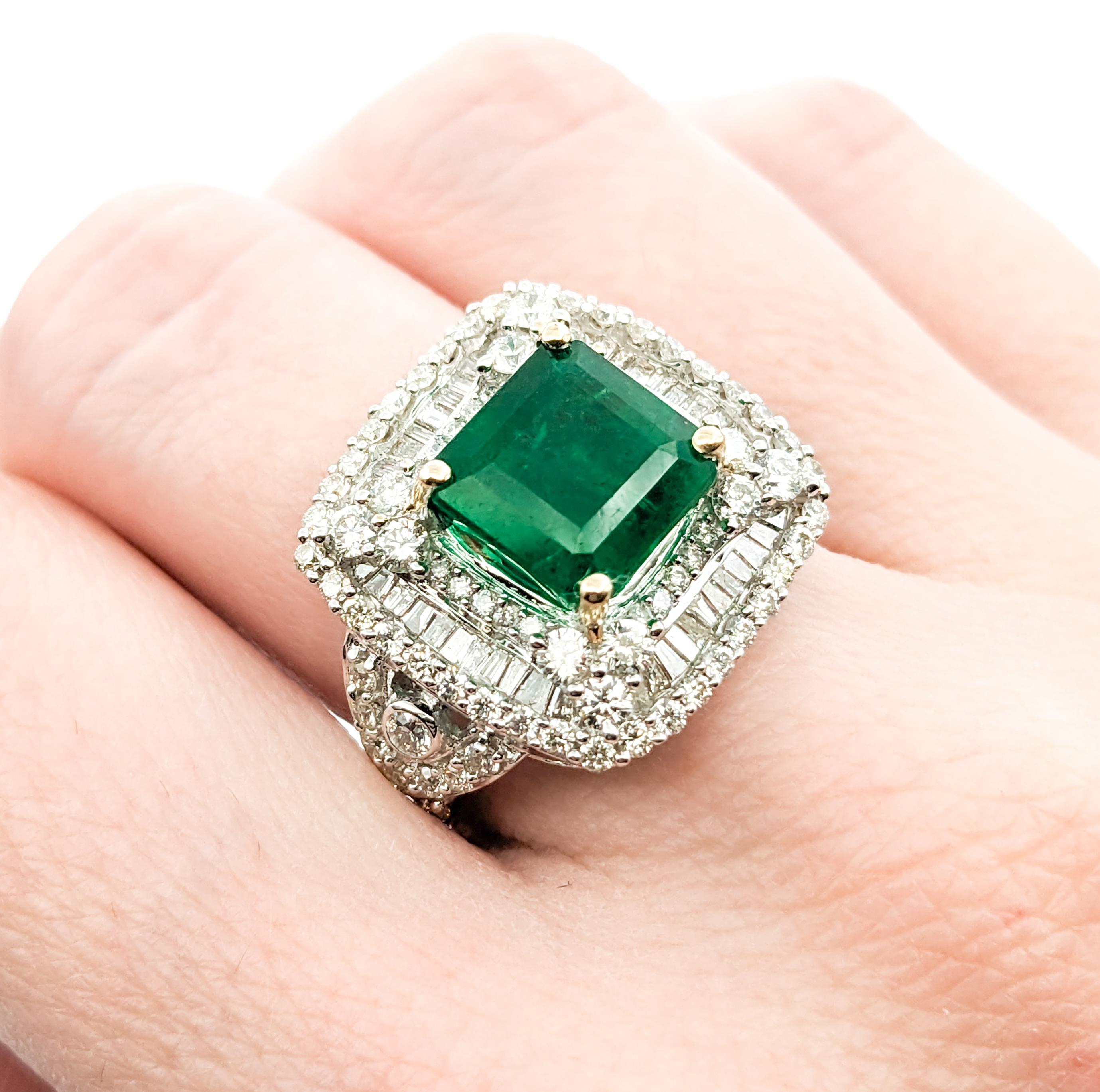 Women's 3.84ct Emerald & 2.31ctw Diamond Ring In White Gold For Sale